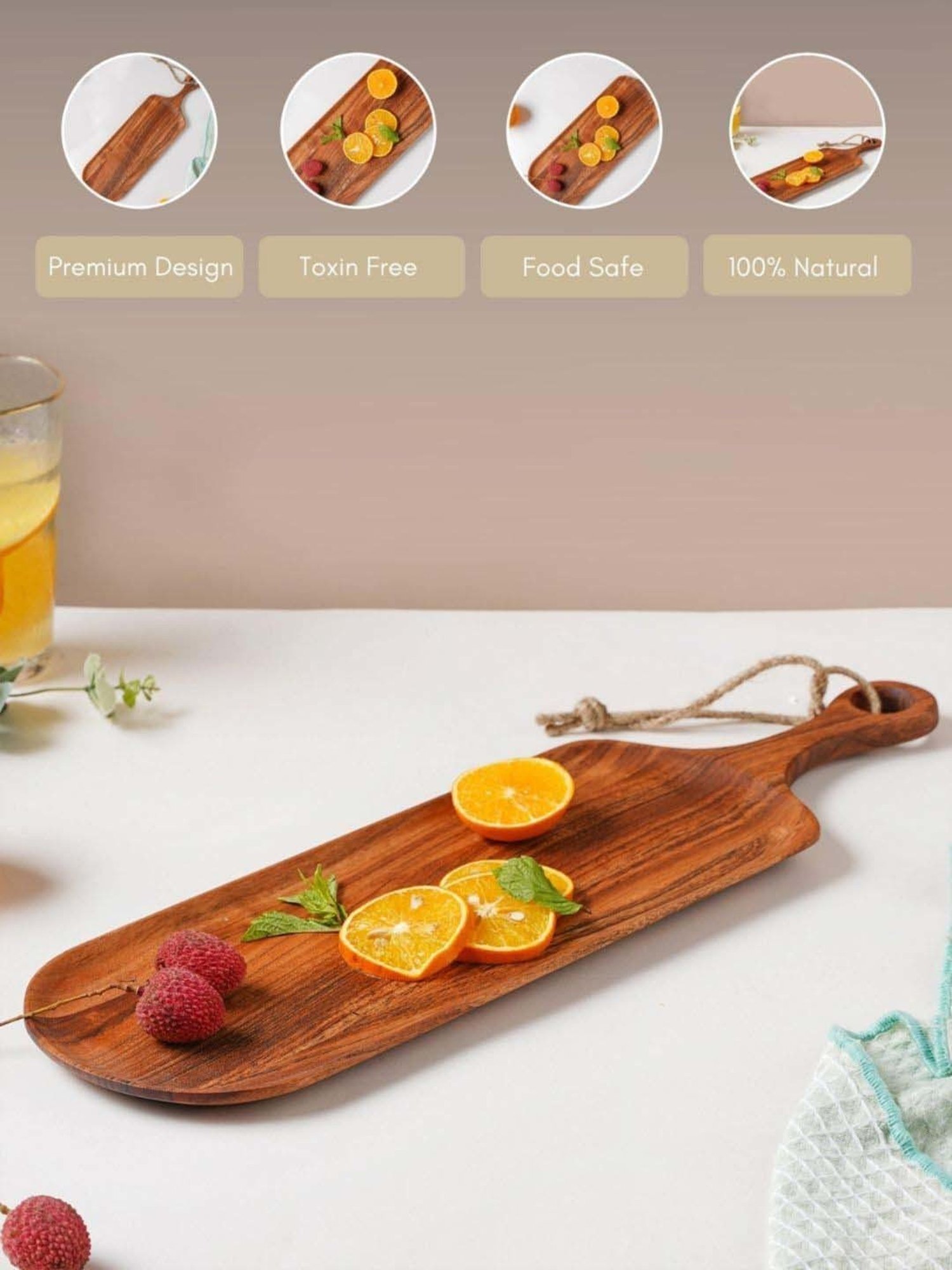 Crayton Natural Beige Mango Wood Chopping Board - Set of 1