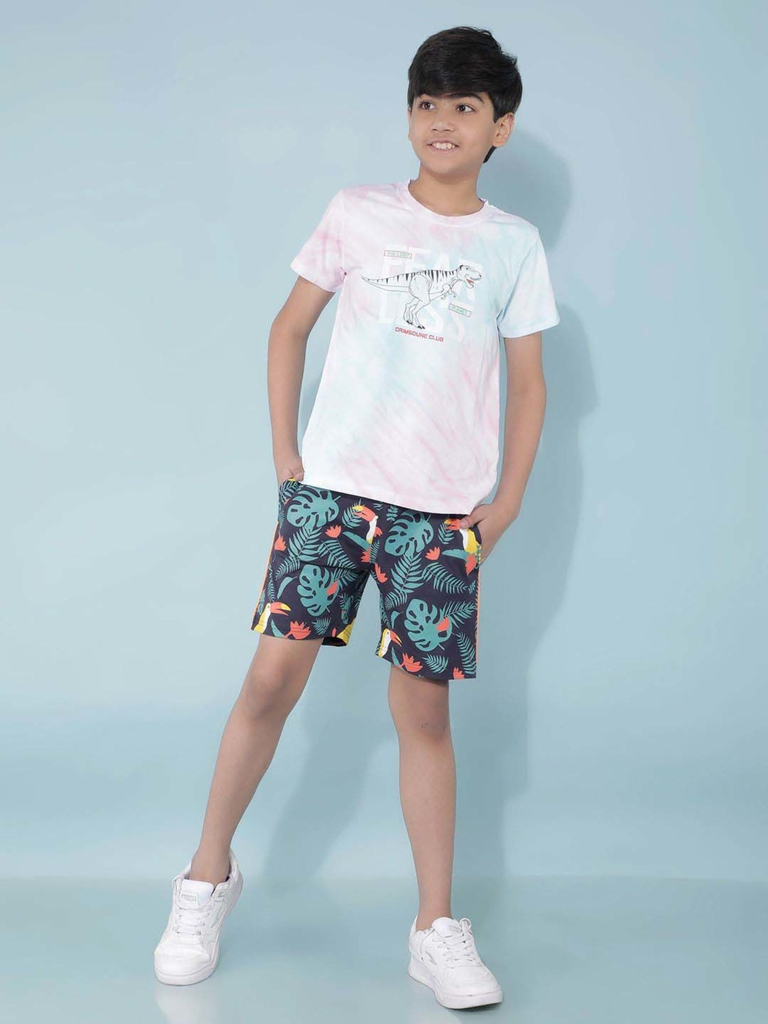 Crimsoune Club Boys Navy Cotton Floral Shorts