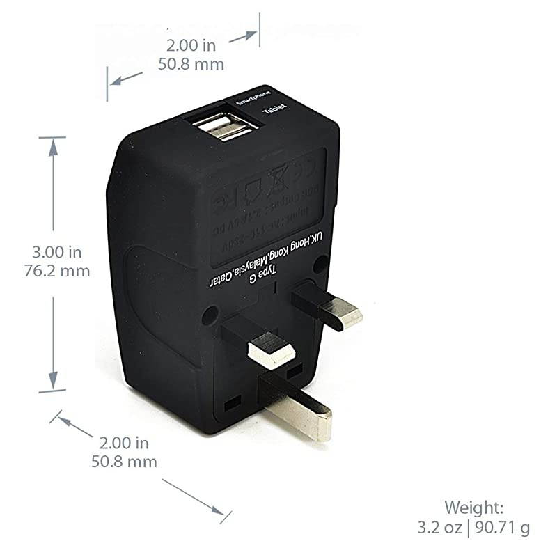 UK Travel Adapter Plug with USB by , Dual USB with 2 Inputs - Perfect for Traveling to England, Hong Kong, UAE, Dubai (Type G)