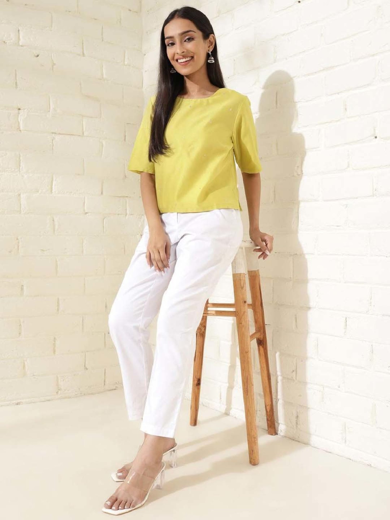 Fabindia Green Embroidered Top