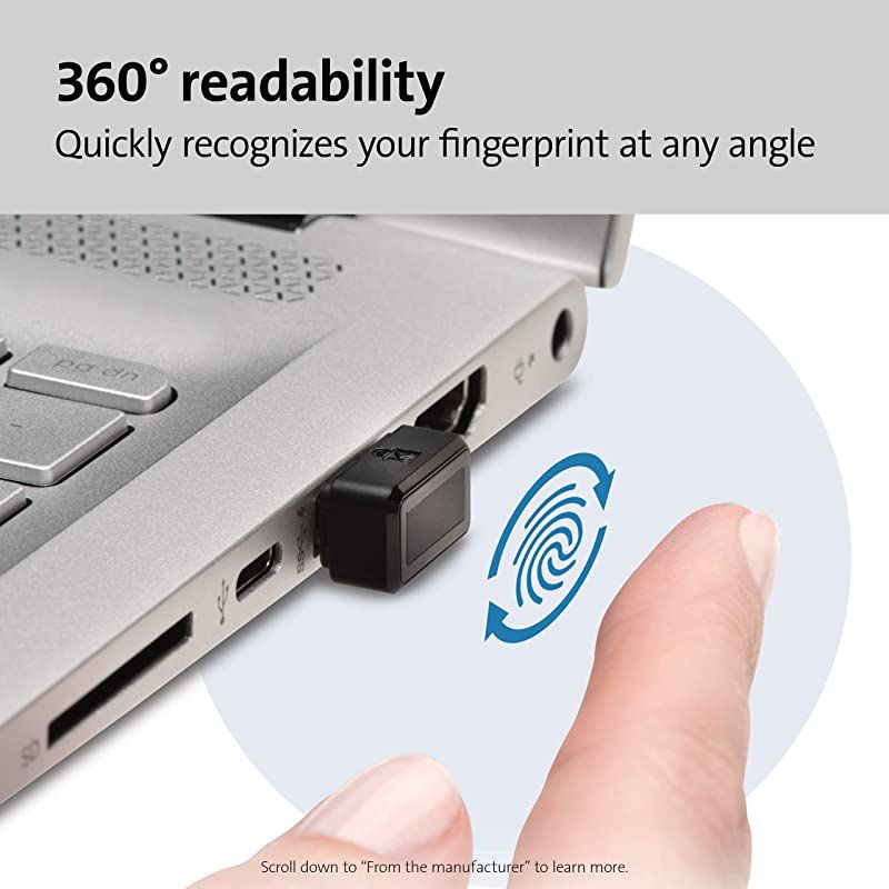 VeriMark USB Fingerprint Key Reader - Windows Hello, FIDO U2F, Anti-Spoofing (K67977WW),Black