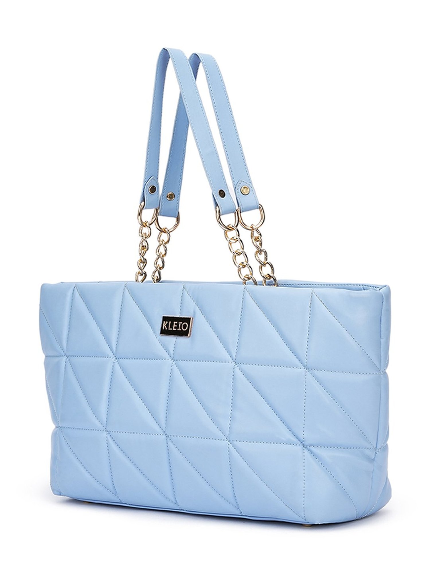 KLEIO Quilted Blue Quilted Large Leather Tote Handbag