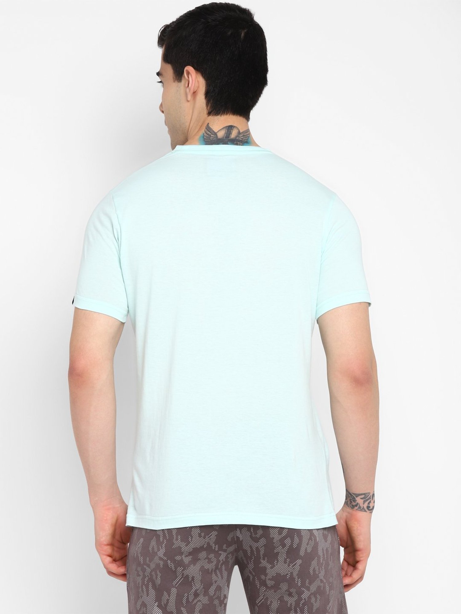 Allen cooper Turquoise Pure Cotton Regular Fit T-Shirt