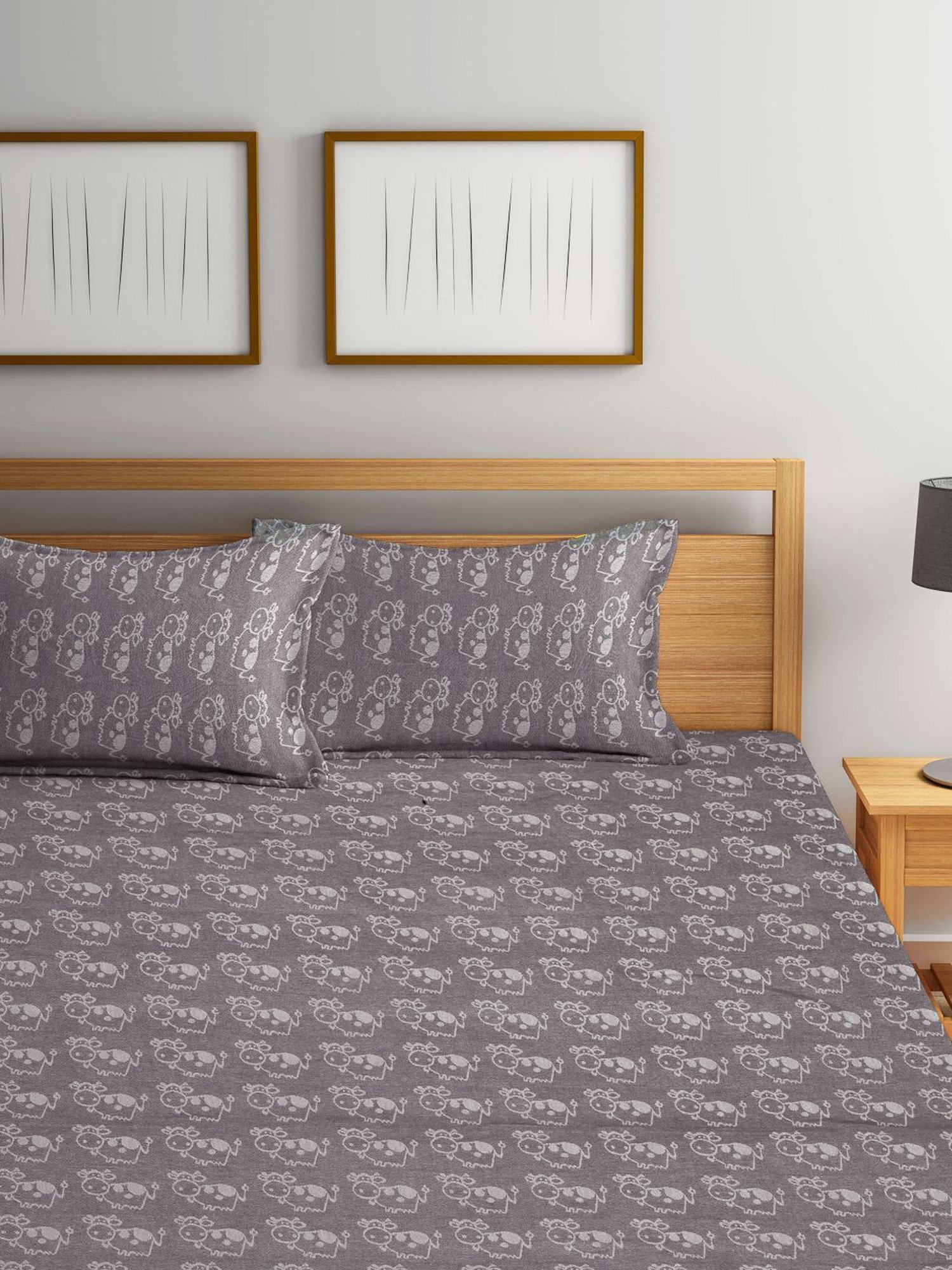 Klotthe Woven Brown 350 TC Cotton Double Bed Cover With 2 Pillow Covers