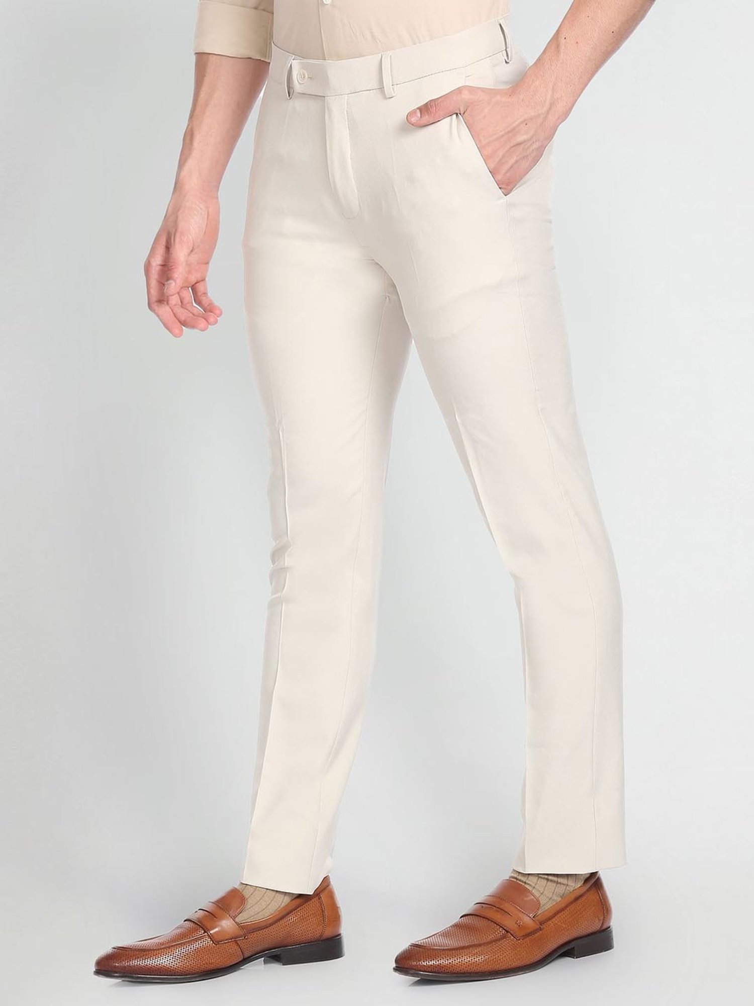 Arrow White Slim Fit Trousers