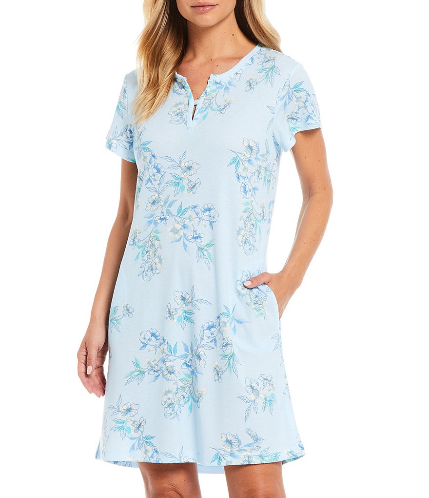 Miss Elaine Floral Print Knit Short Nightgown