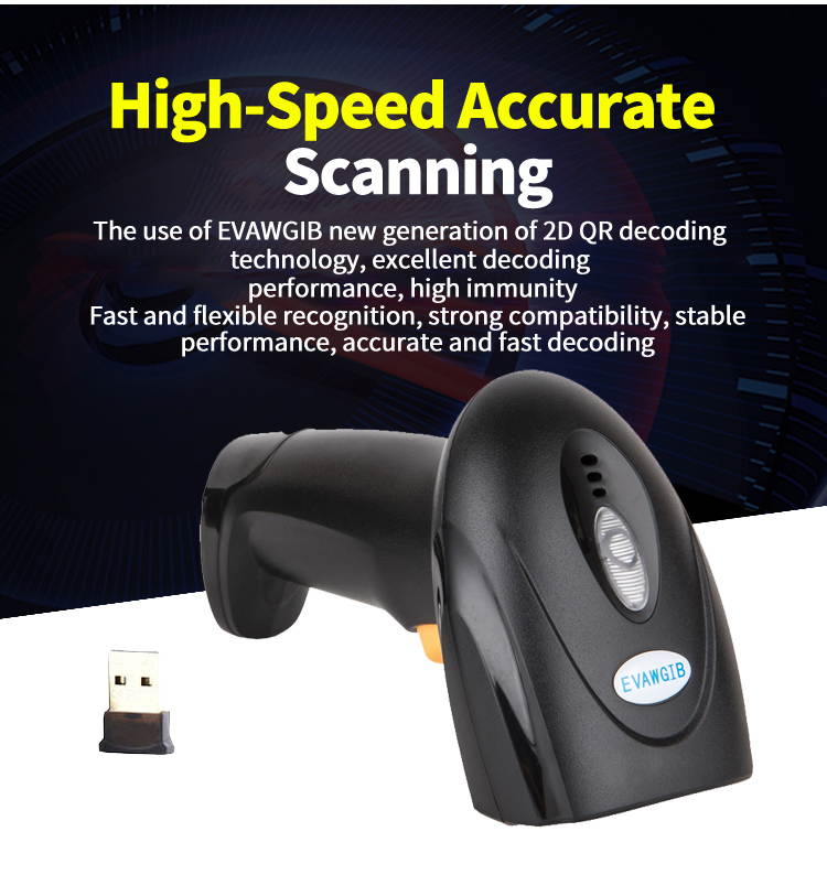 Plugadget Wireless Barcode Scanner 1D 2D QR Code Reader with USB Charging Handheld Bar Code Reader Scanner 2.4G PDF417