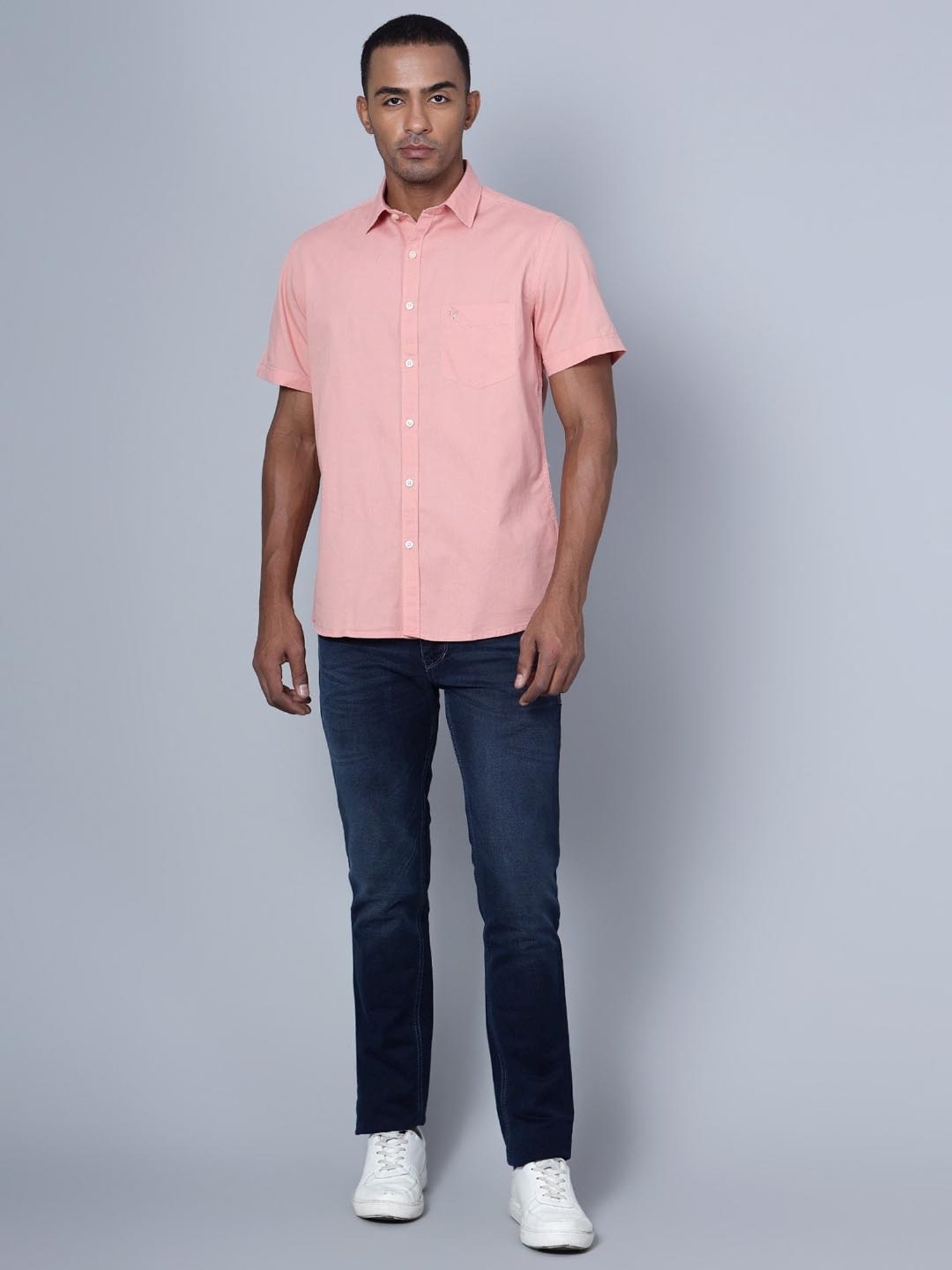 Cantabil Pink Cotton Regular Fit Shirt