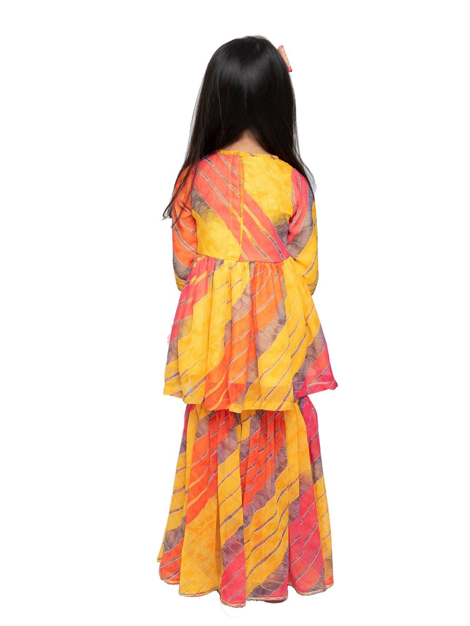 Fairies Forever Kids Multicolor Embellished Leheriya Top With Sharara