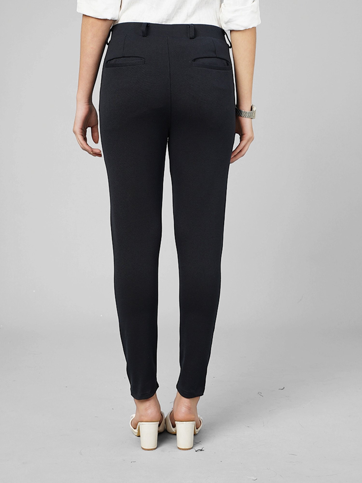 FITHUB Black Skinny Fit High Rise Trousers
