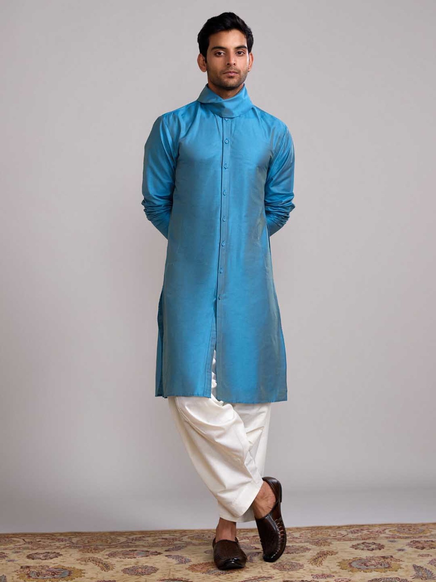 Abhishti Blue & Cream Straight Fit Kurta & Salwar Set