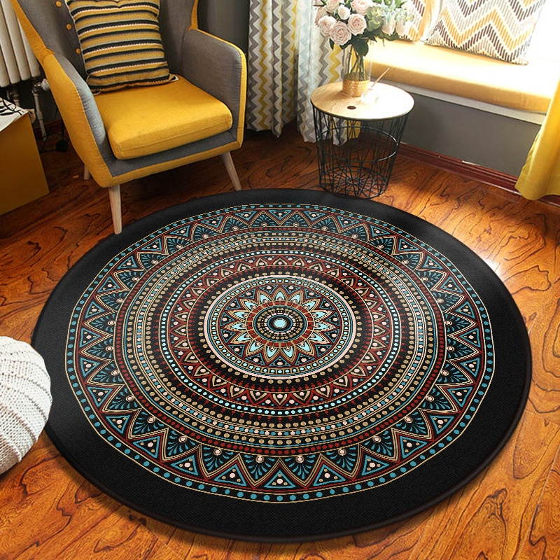 Ethnic Style Carpet Baroque Style Mandala Round Mat Carpet-Type D