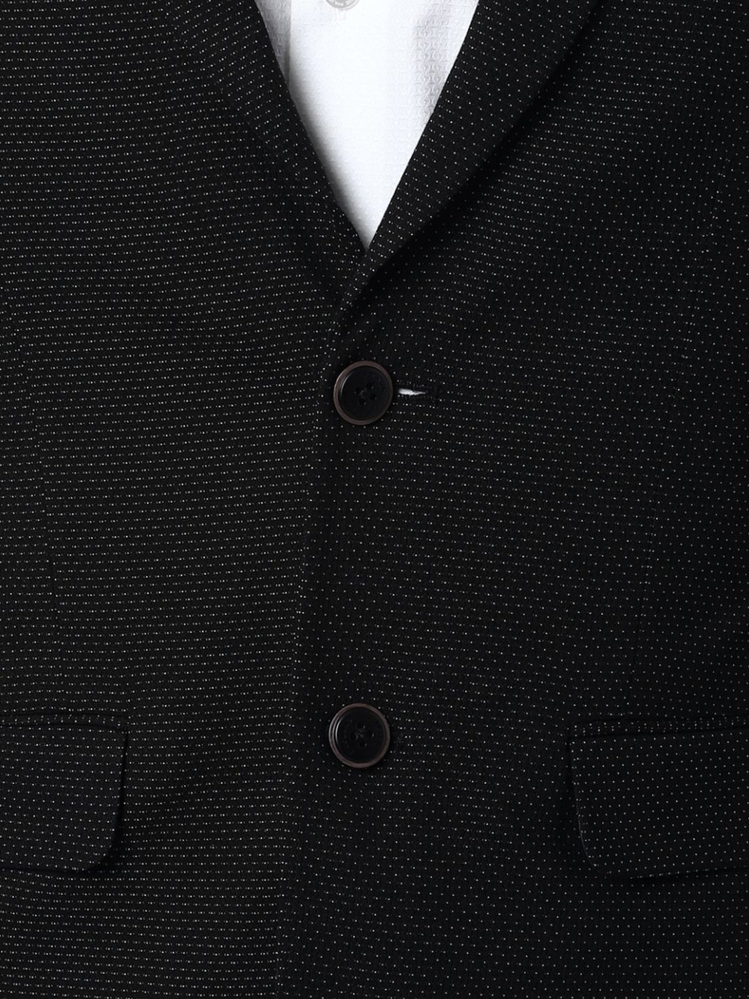 Peter England Black Slim Fit Self Pattern Blazer