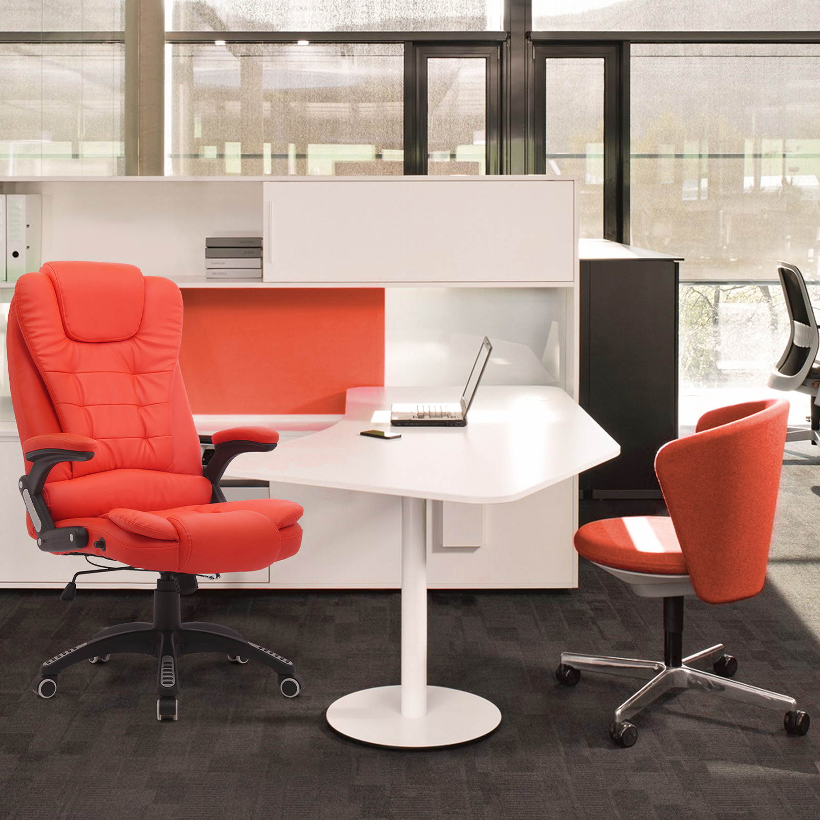 YOUTHUP Office Chair Computer High Back Adjustable Ergonomic Desk Chair Executive PU Leather Swivel Task Chair with Armrests Lumbar Support,White