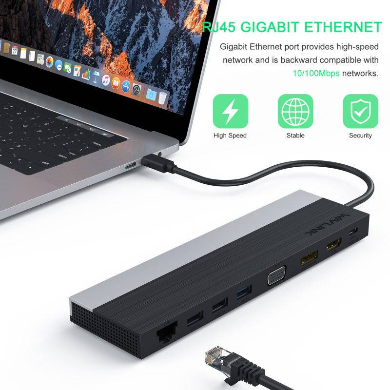 Wavlink USB C Triple Display 4K 12 in 1 USB C Docking Station, DP & HDMI &VGA with 100W PD Charging USB 3.0 & 2.0 Ports, SD TF Card Reader, Gigabit Ethernet, Audio For MacBook Pro & Windows, Linux