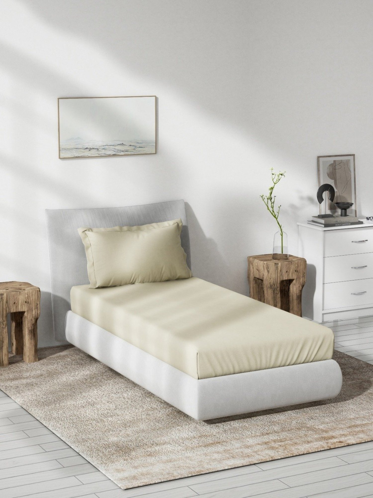 DDecor Solid Beige 180 TC Cotton Single Bed Sheet With 1 Pillow Cover