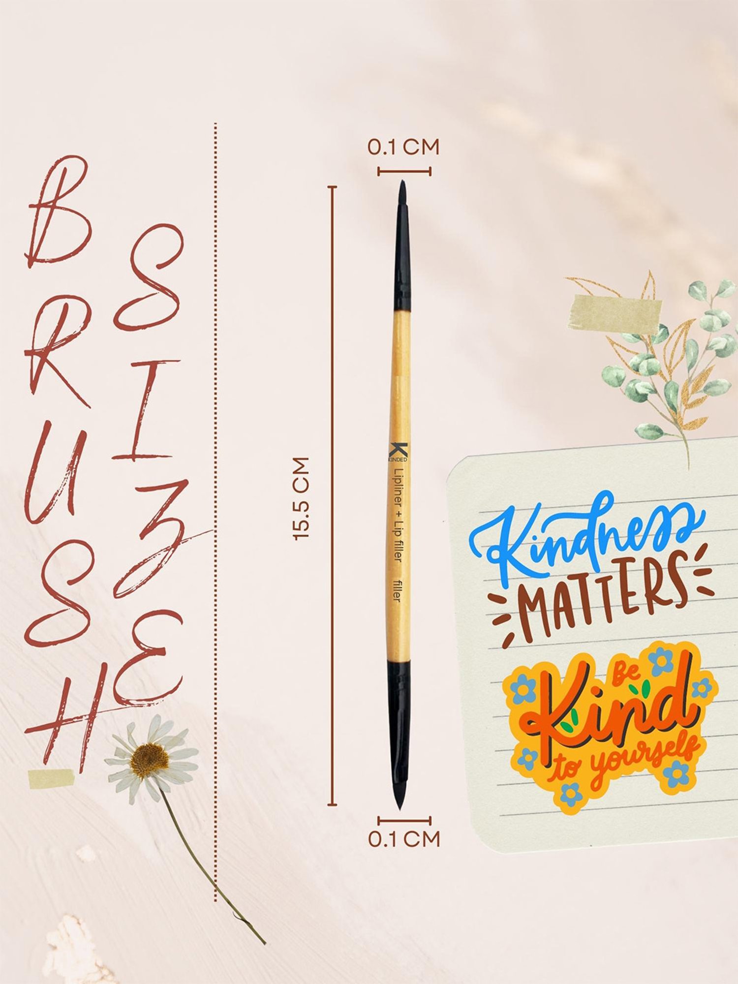 KINDED 2 in 1 Lipliner + Lipfiller Makeup Brush with Natural Wooden Handle