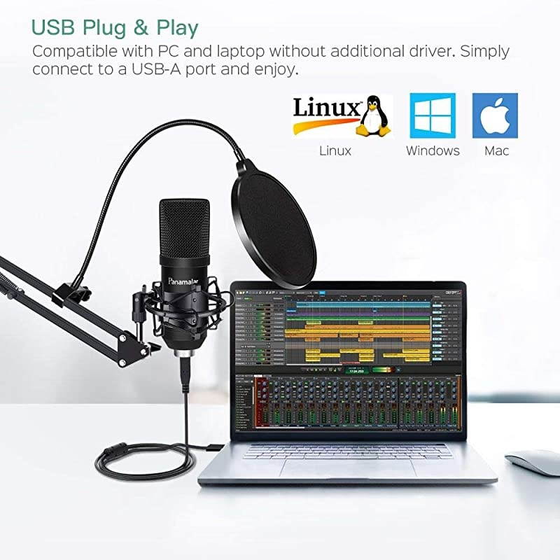 USB Condenser Microphone Kit192Khz24Bit Studio Recording Microphone PC Streaming Cardioid Mic with Professional Sound Chipset Flexible Arm Pop Filter Set for YouTube Video Podcast Game