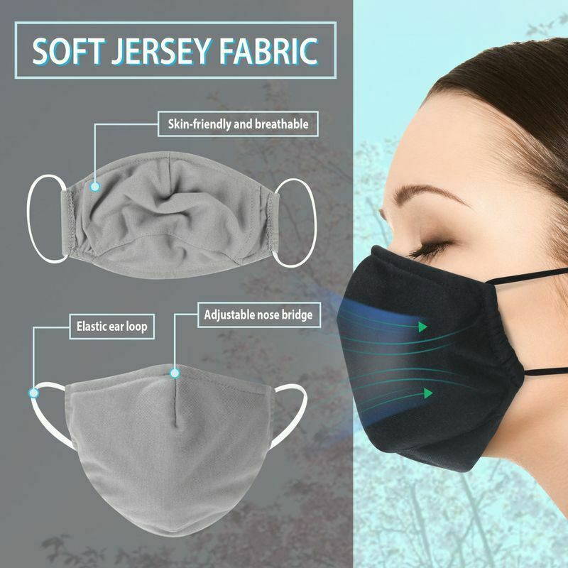 2 PCS Cotton Face Mask Reusable Washable + 8 PCS PM2.5 Filters Unisex Black Gray
