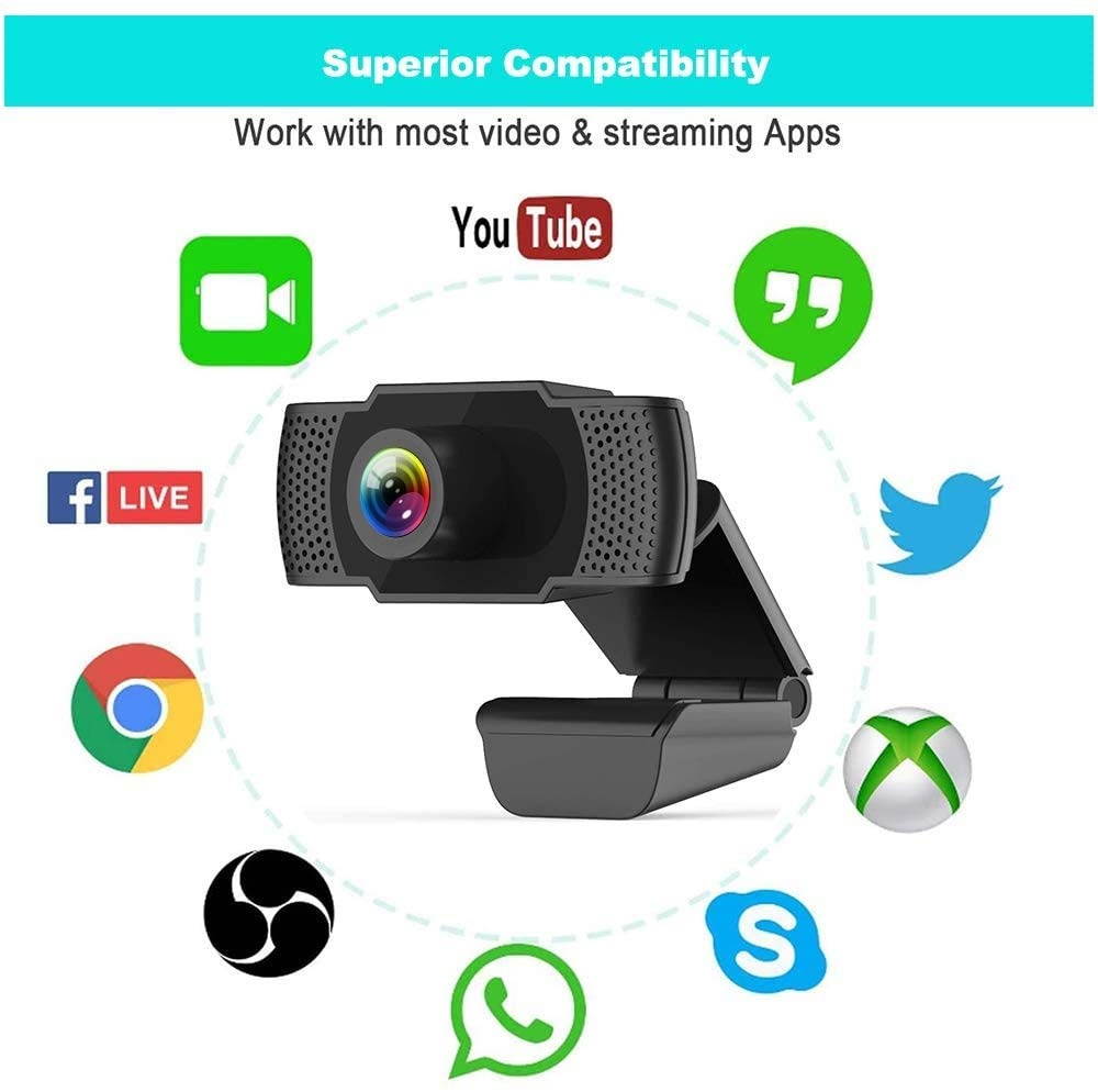 Webcam with Microphone, Full HD 1080P Computer Webcam, USB 2.0 PC Web Camera for Streaming, Video Calling, Studying, Conference, Recording, Live Streaming, Gaming with Rotatable Clip