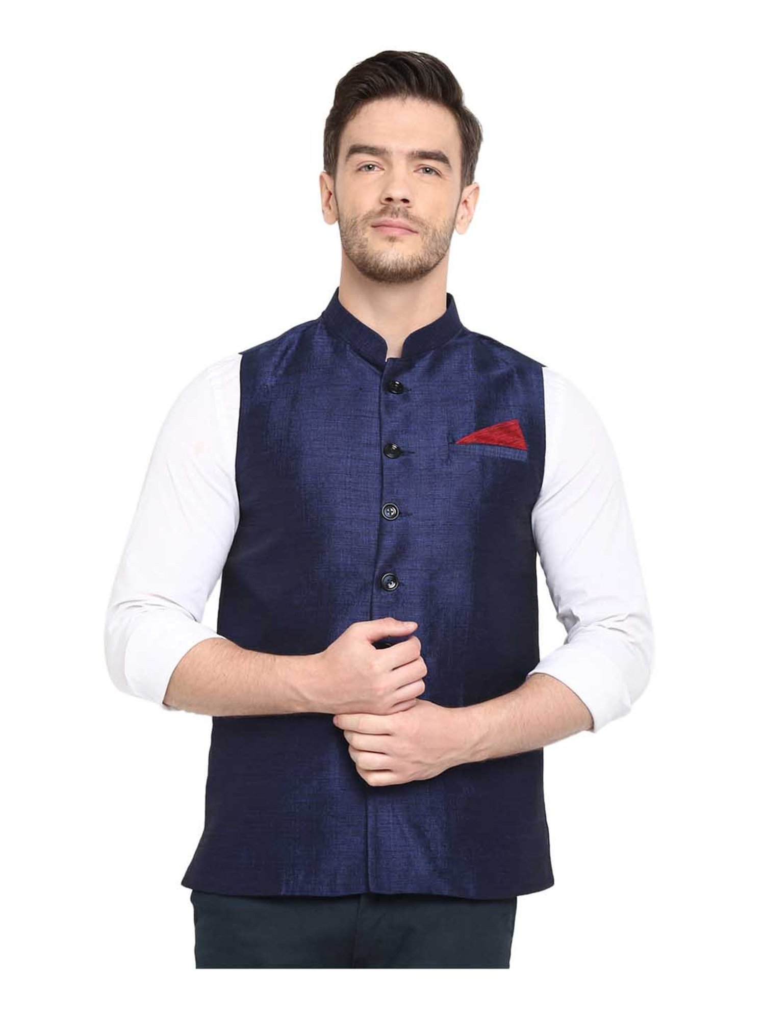 Hangup Navy Solid Regular Fit Nehru Jacket