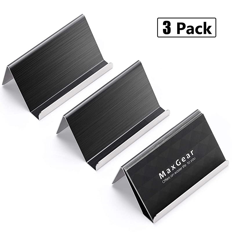 Business Card Holder for Desk Business Card Display Holders Metal Business Cards Stand Desktop Name Card Organizer Capacity 50 Cards 3 Pack Black Brushed Stainless Steel