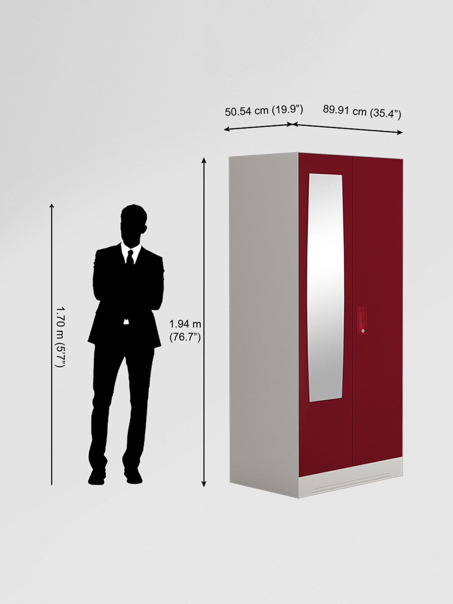 Godrej Interio Slimline 2-Door Steel Almirah, Red (1-Year Warranty, 1 Locker)