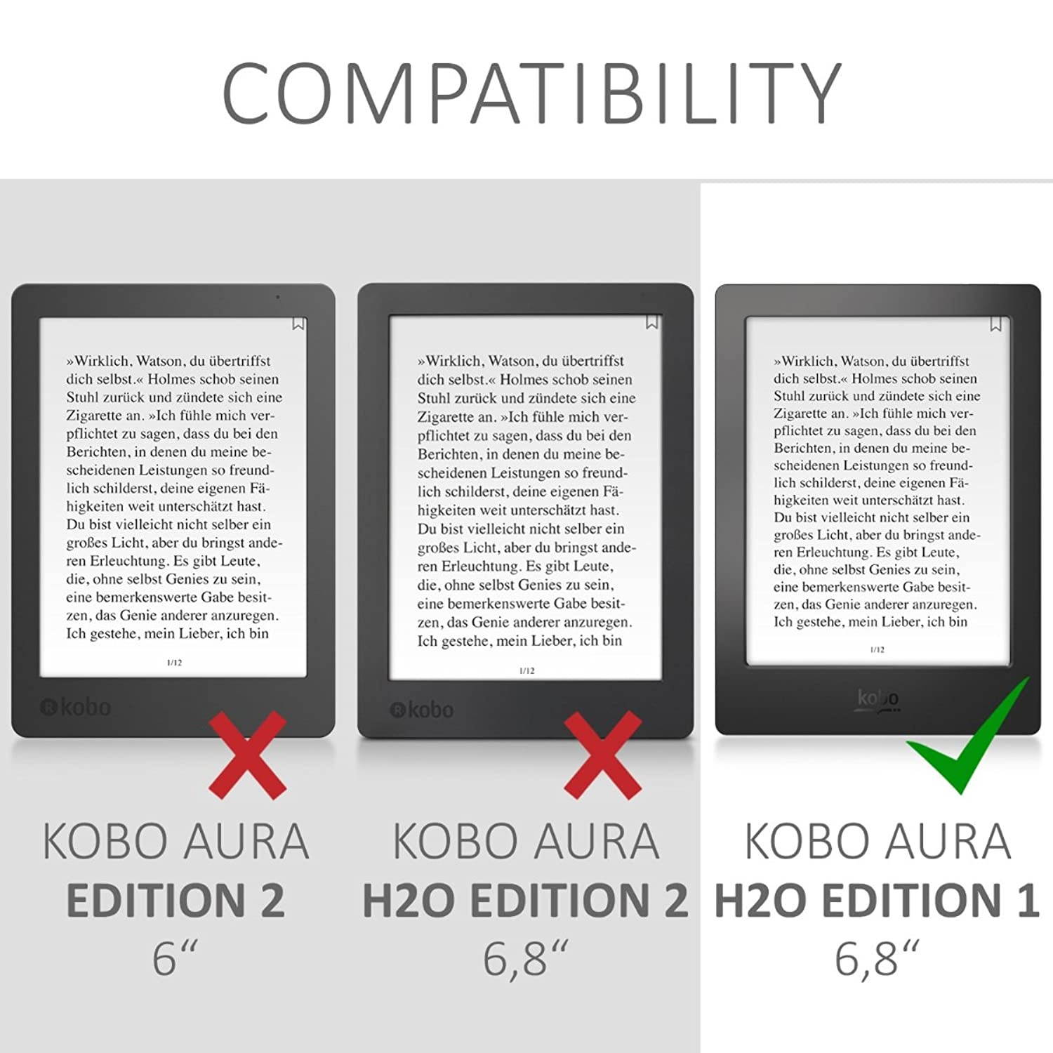 kwmobile Case Compatible with Kobo Aura H2O Edition 1 - PU Leather and Canvas e-Reader Cover - Dark Grey/Black