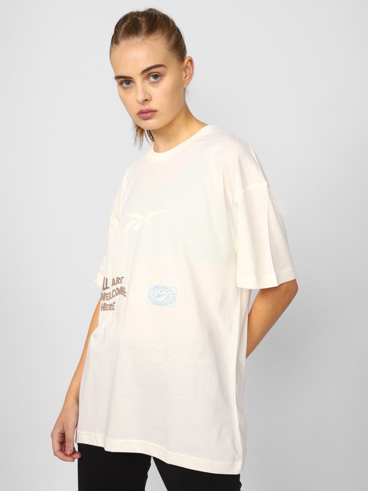 Reebok White Cotton Printed T-Shirt