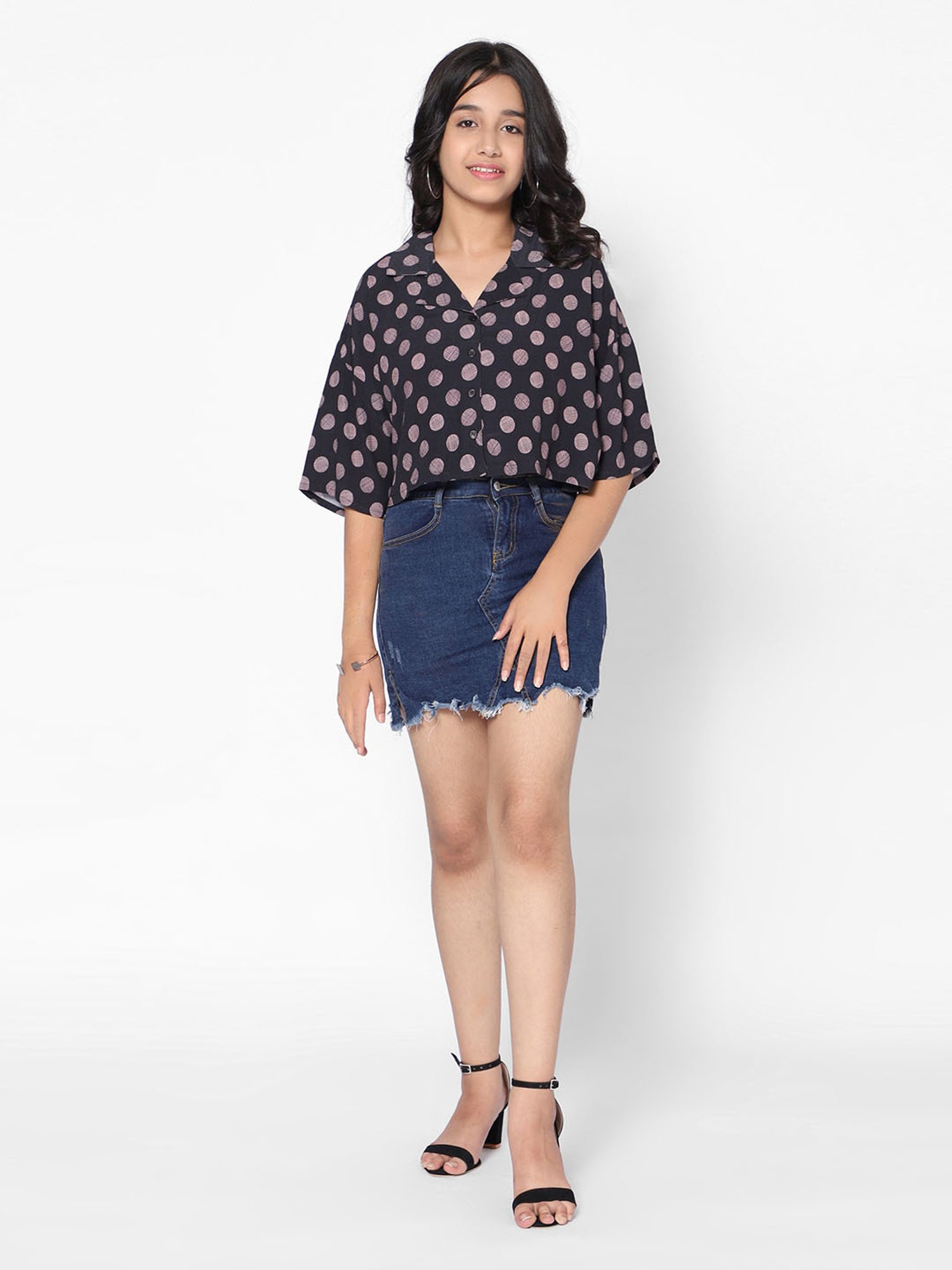 TeenTrums Girls Black Printed Shirt Top