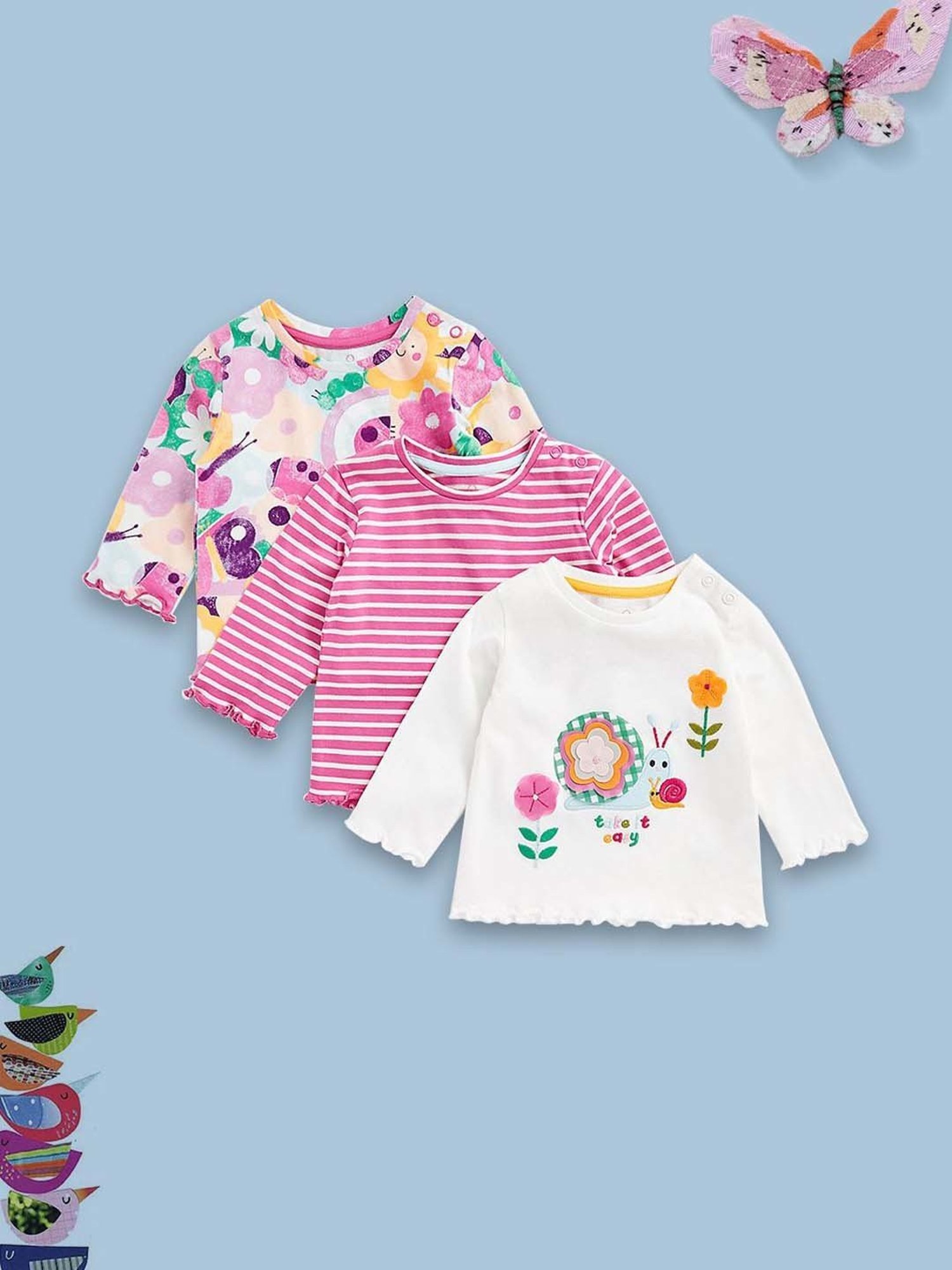 Mothercare Kids Multicolor Cotton Printed Full Sleeves T-Shirt (Pack of 3)