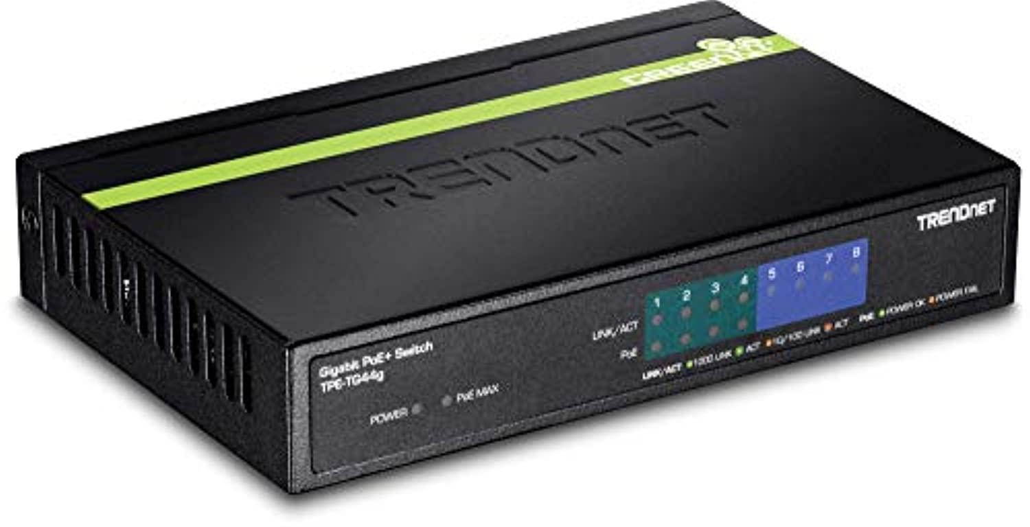 TRENDnet 8-Port Gigabit GREENnet PoE+ Switch, 4 x Gigabit PoE/PoE+ Ports (Up to 30 Watts/Port), 4 x Gigabit Ports, 61 Watt Total Power Budget, 16 Gbps Switching Capacity, TPE-TG44G