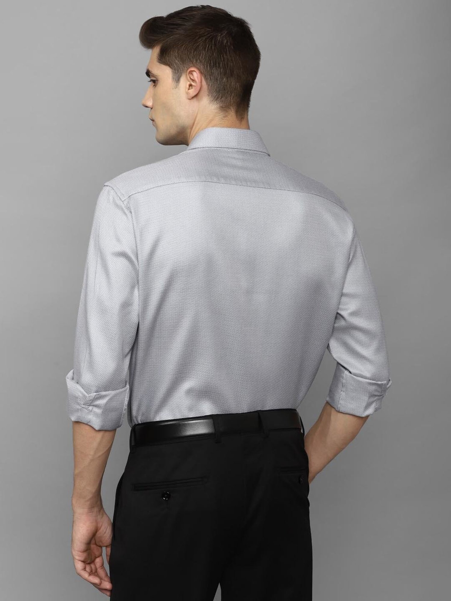 Luxure By Louis Philippe Grey Cotton Regular Fit Printed Shirt