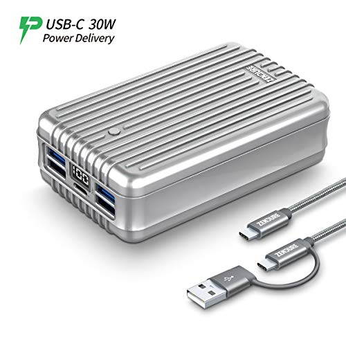 zendure a8pd 26800mah usb-c portable charger - 30w pd power bank (2 in 1 cable, led digital screen), 5-port quick charge extern
