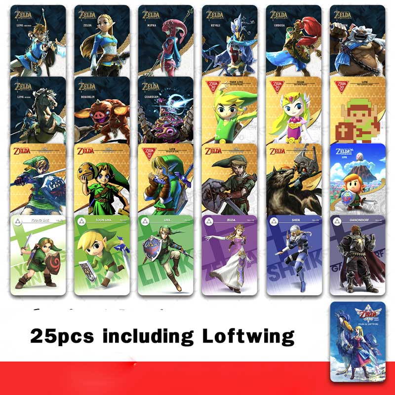 25pc ZELDA BOTW Amiibo Cards for Nintendo Switch Wii U, with 20 Hearts WOLF LINK, LOFTWING