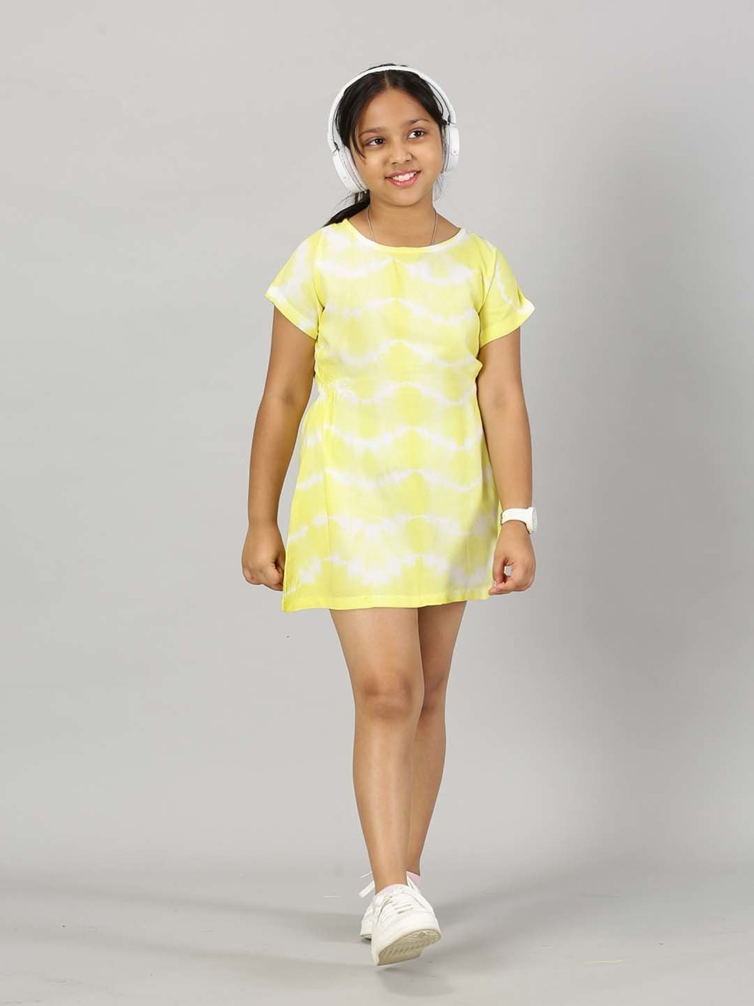 Kiddopanti Kids Yellow & White Over Dyed Dress