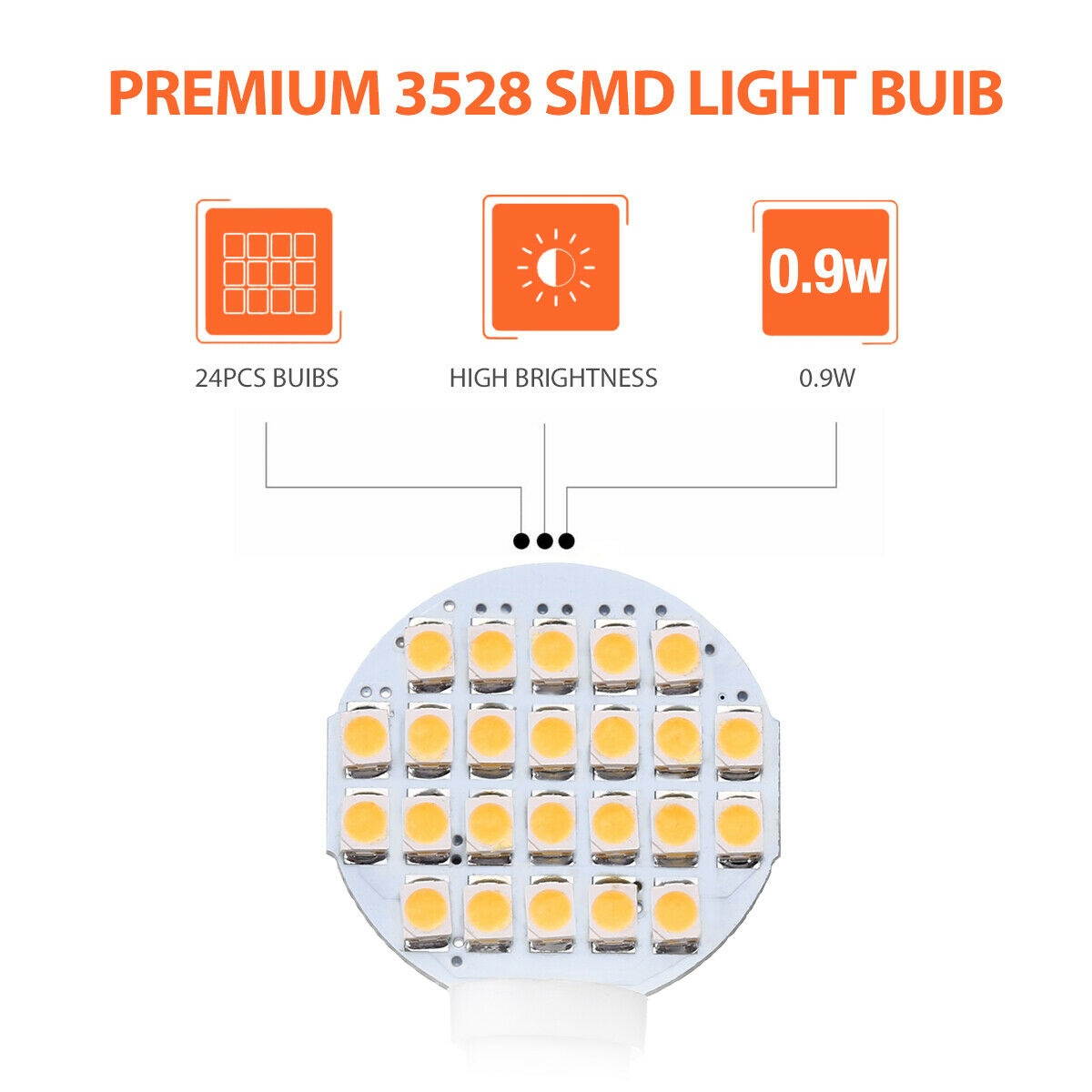 20x T10/921/194 RV Trailer Landscaping 24SMD Interior LED Light Bulb Warm White