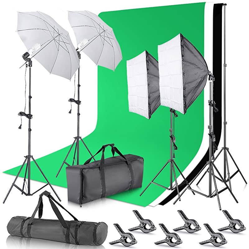 2.6M x 3M/8.5ft x 10ft Background Support System and 800W 5500K Umbrellas Softbox Continuous Lighting Kit for Photo Studio Product,Portrait and Video Shoot Photography