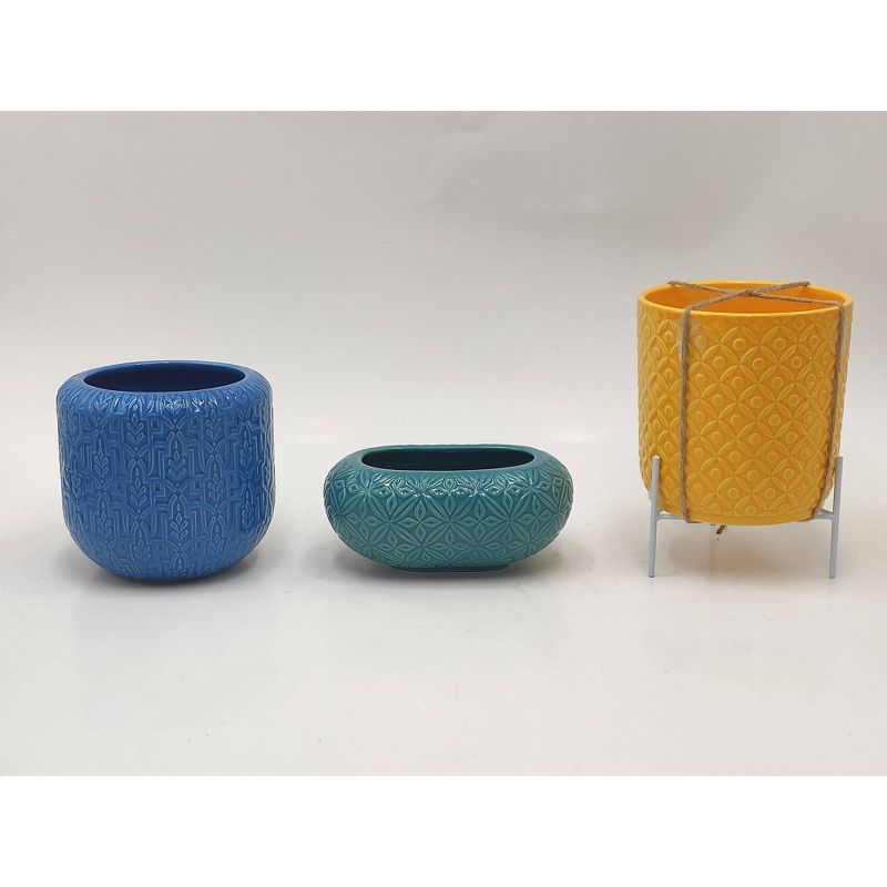 3ct Dolomite Tabletop Planter Set Blue/Teal/Yellow - Bullseye's Playground™