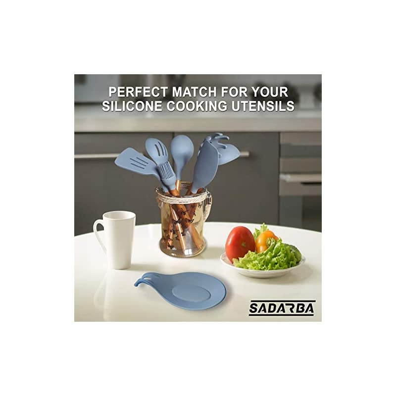 Spoon Rest &ndash; Set of 2 | HEAT RESISTANT | EASY &ndash; CLEAN Spoon Holder for Stove Top | Nonstick Sturdy Silicon Spoon Rest for Kitchen Counter | Utensil Rest | Spatula Rest - Fits Large Utensils