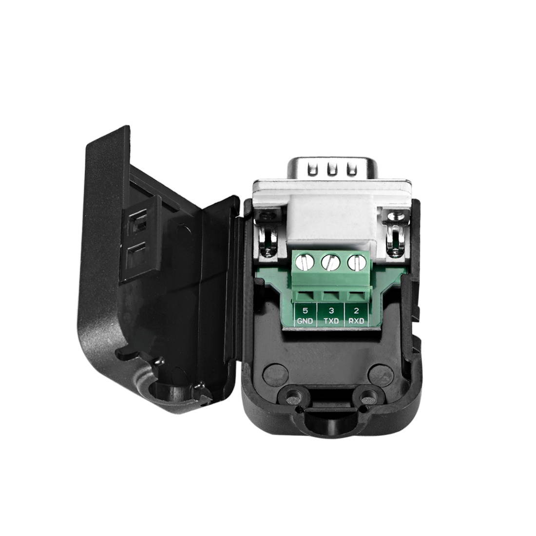 D-sub DB9 Breakout Board Connector with Case 9 Pin 2 Row Male Port Solderless Terminal Block Adapter with Thumb Screws