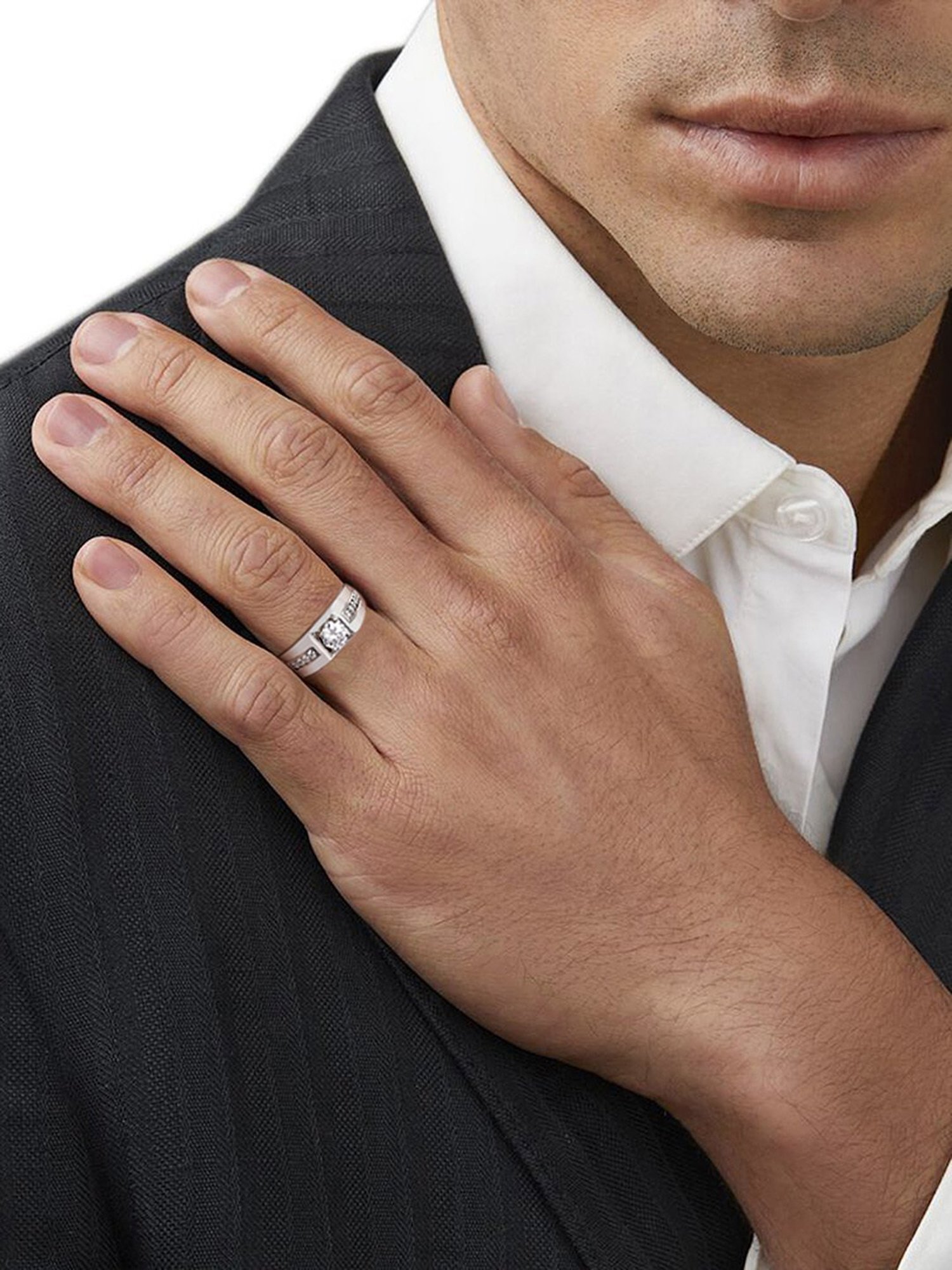 March by FableStreet Solitaire Zircon-Studded Adjustable Men's Ring in 925 Silver