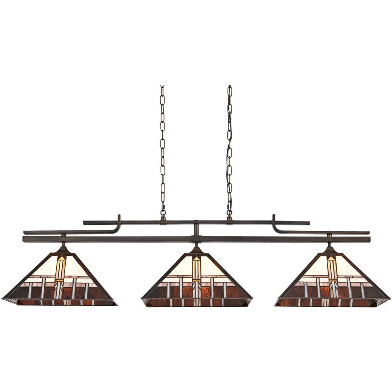 Robert Louis Tiffany Pirro 56" Wide Bronze Alfred Geometric Kitchen Island Light