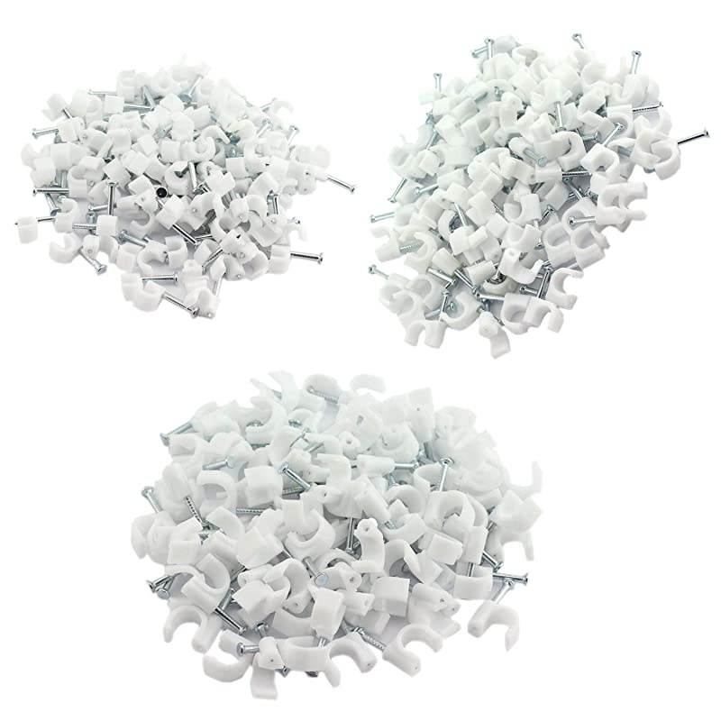 300Pack White Cable Nails Clips High Carbon Steel Nail Wire Clamps Cable Straps Wall Holder 100 4mm + 100 6mm + 100 8mm