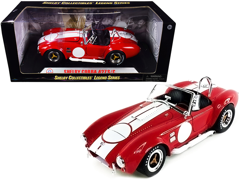 1965 Shelby Cobra 427 S/C Dark Blue Metallic with White Stripes with Printed Carroll Shelby's Signature on the Trunk 1/18 Diecast Model Car by Shelby Collectibles