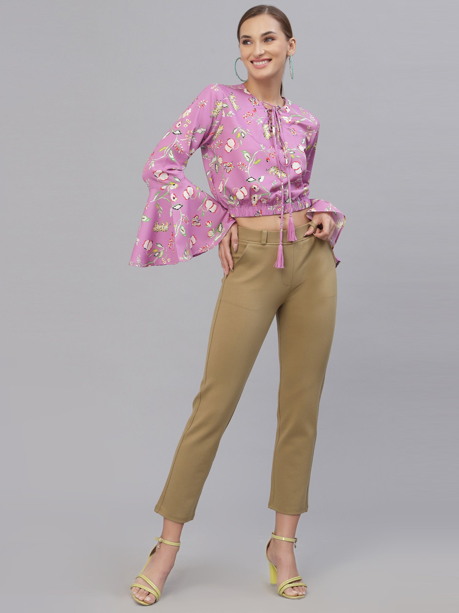 Style Quotient Purple Floral Print Crop Top