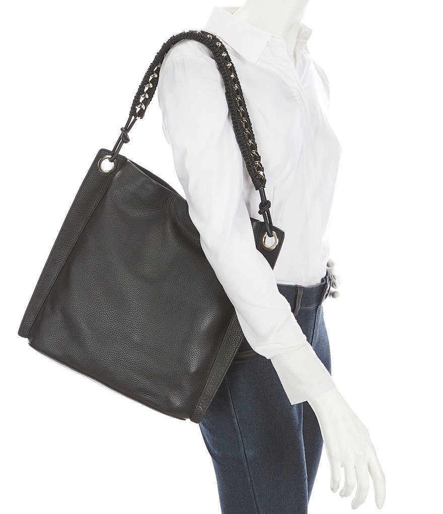 Vince Camuto Lenza Leather Crochet Strap Hobo Bag