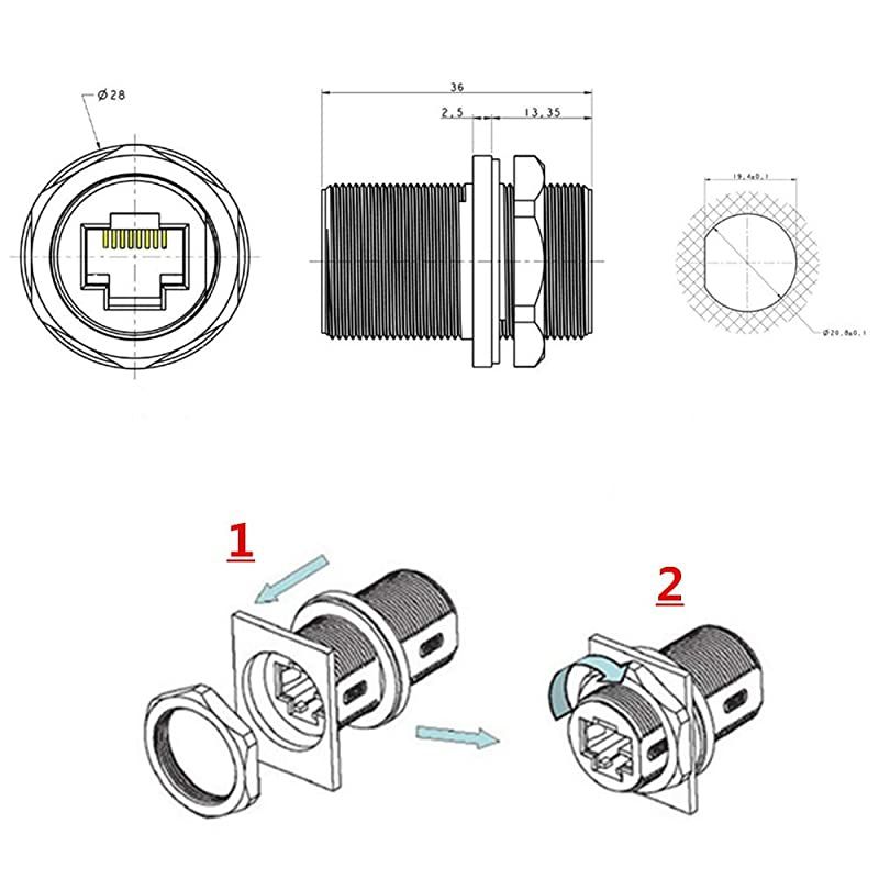 5PCS Panel Mounting RJ45 Waterproof Cat5/5e/6 8P8C Connector Ethernet LAN Cable Connector Double Head Coupler Adapter Female to Female with Waterproof/Dust Cap