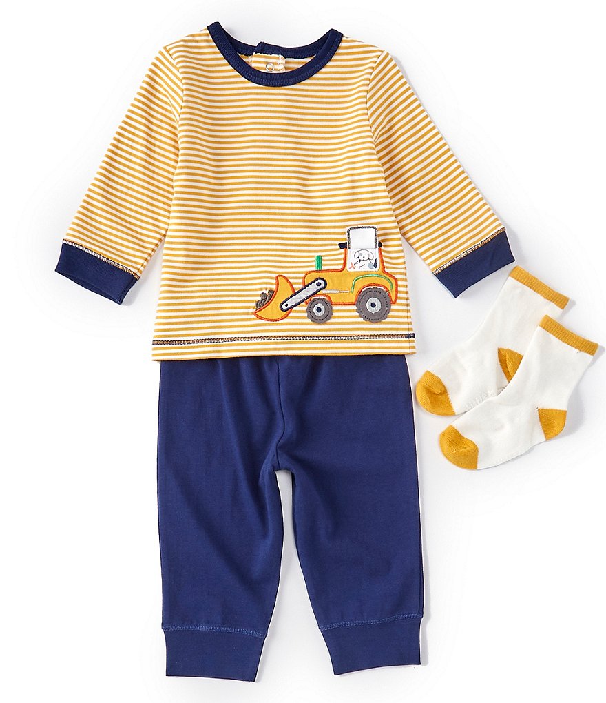 Little Me Baby Boys 3-18 Months Long-Sleeve Striped Truck-Motif Tee & Solid Jogger Pant Set