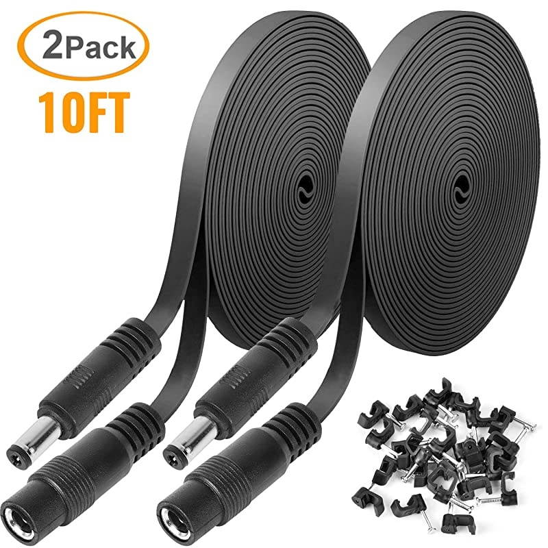 Pack DC Power Extension Cable 10ft 1mm x 55mm Compatible with 1V DC Adapter Cord for CCTV IP Camera LED Car Black